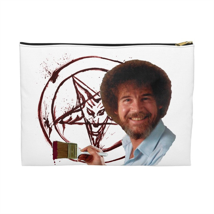 Bob Paints A Pentagram Flat Pouch Accessory Bag - Durable Material, Zipper Closure, Multiple Sizes-Bags-Printify-Accessory Pouch, Cosmetic Travel Bag, Darker Side, Durable Material, Everyday Pouch, Evil, Flat Zipper Pouch, Funny Gifts, Gift for Her, Gift for Him, Gifts For Artists, Heavy Metal Gifts, Makeup Bag, More, Multiple Sizes Pouch, Non-Laminated Lining, Polyester Pouch, Storage Pouch, The Whole Nother, TheWholeNother, TheWholeNother.com, TV Gifts, Zipper Closure Pouch | Large,Black zipper,,777763982