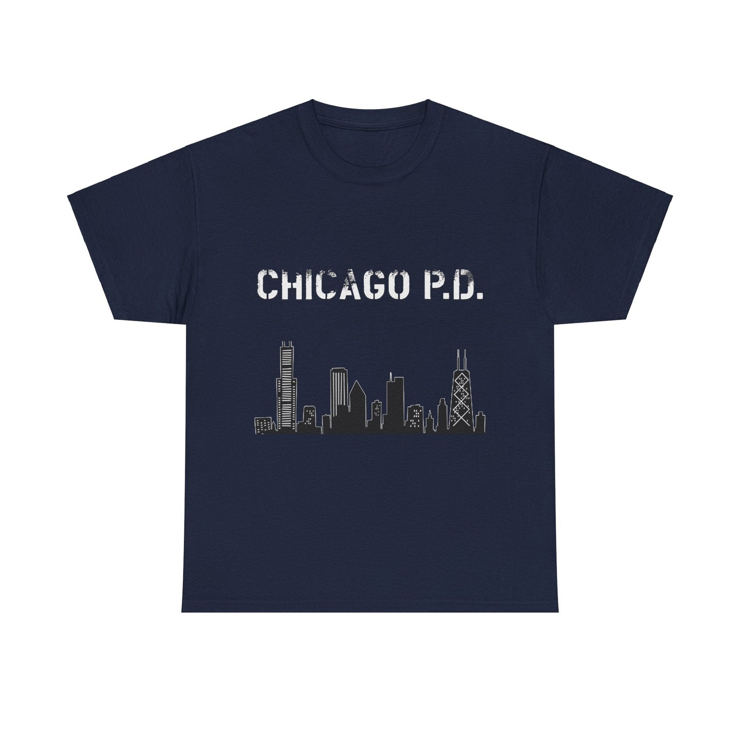 Unisex Heavy Cotton Tee - Chicago PD-T-Shirt-Printify-Navy-S-Crew neck, DTG, Men's Clothing, Regular fit, T-shirts, Unisex, Women's Clothing-PhoneCaseBoss.com