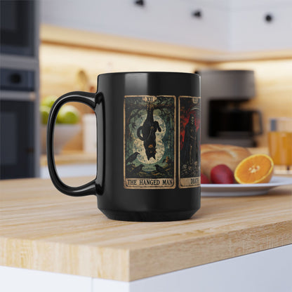 Black Cat Tarot Death Temperance Devil Hanged Man Mug | 15oz Black Ceramic Coffee Cup