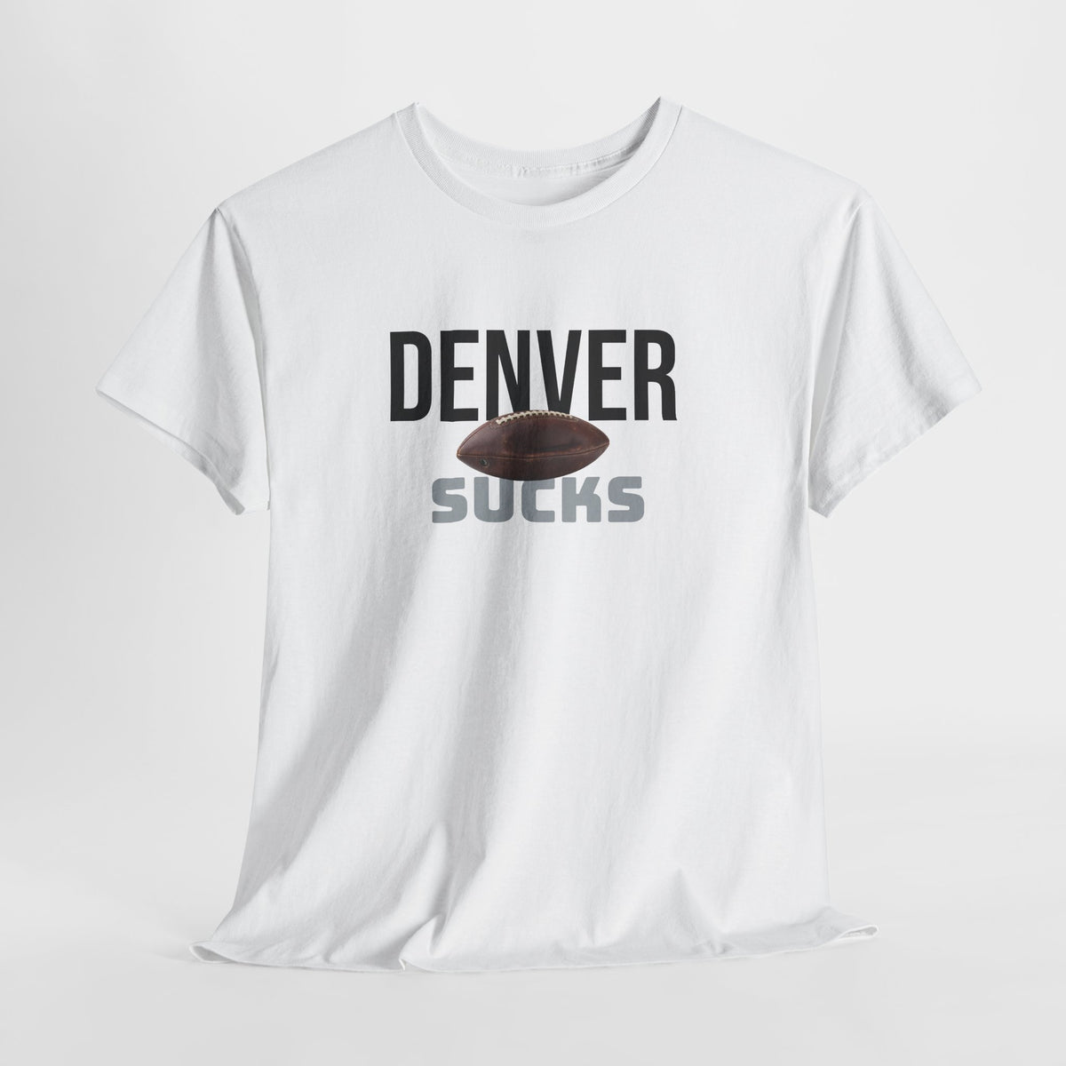 Denver Sucks Football T-Shirt in Raider Colors