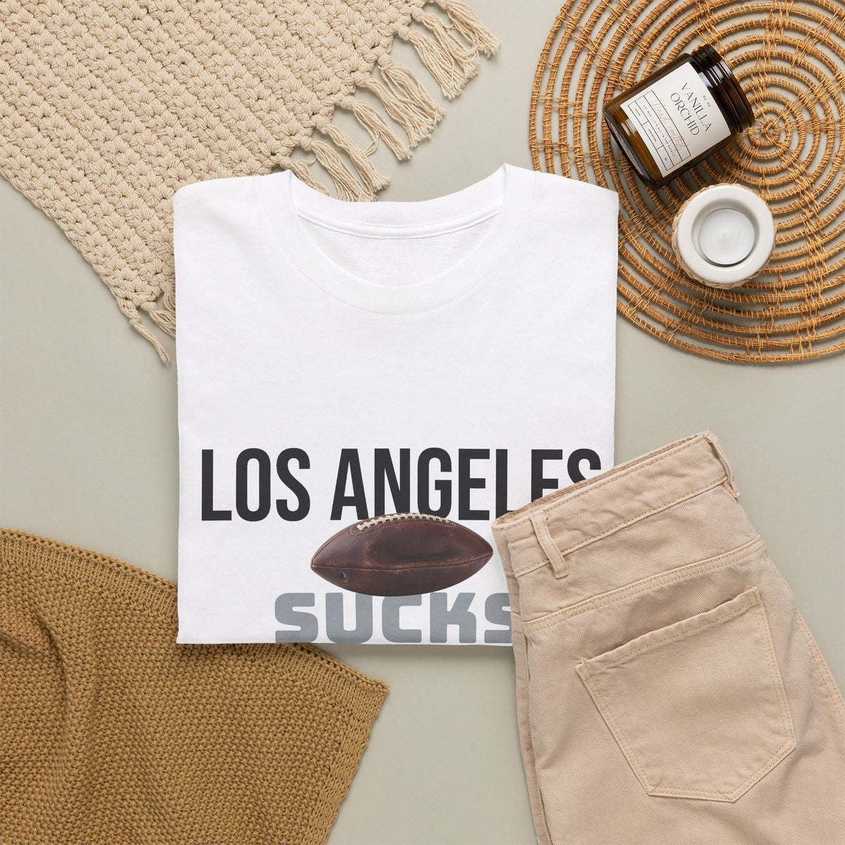 Los Angeles Sucks Football T-Shirt in Raider Colors