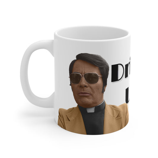 Drink Up Mug | Retro Jim Jones Priest Illustration, Funny Coffee Cup