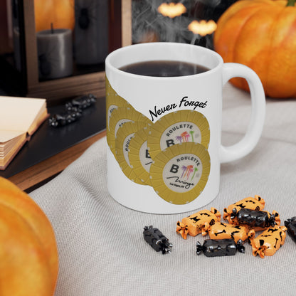 Roulette Chip Stack Table B  Mug | Vintage "Never Forget" (or your choice of text)  Las Vegas Casino Chip Coffee Cup