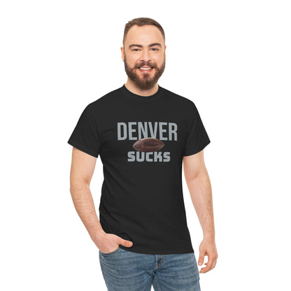Denver Sucks Football T-Shirt in Raider Colors
