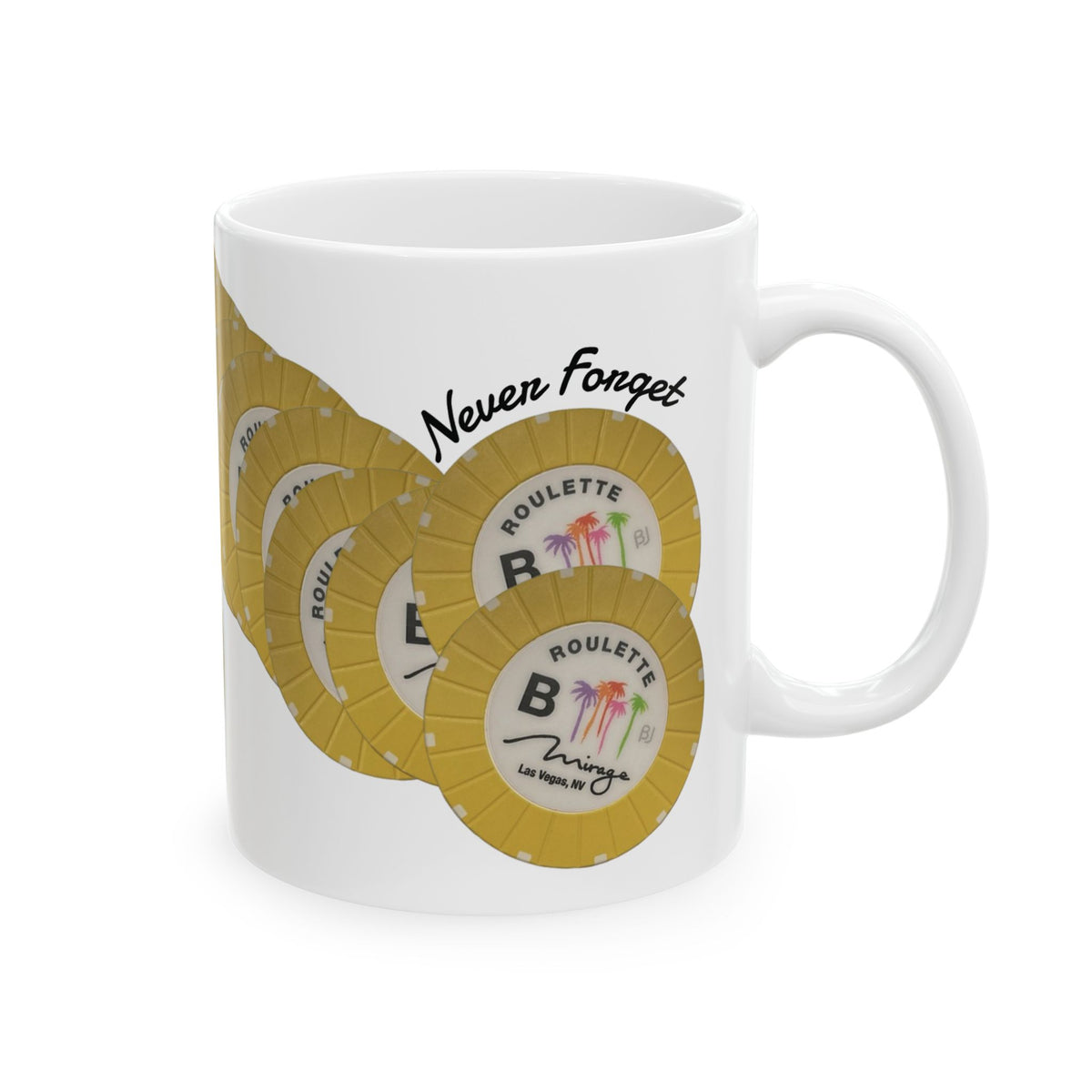 Roulette Chip Stack Table B  Mug | Vintage "Never Forget" (or your choice of text)  Las Vegas Casino Chip Coffee Cup