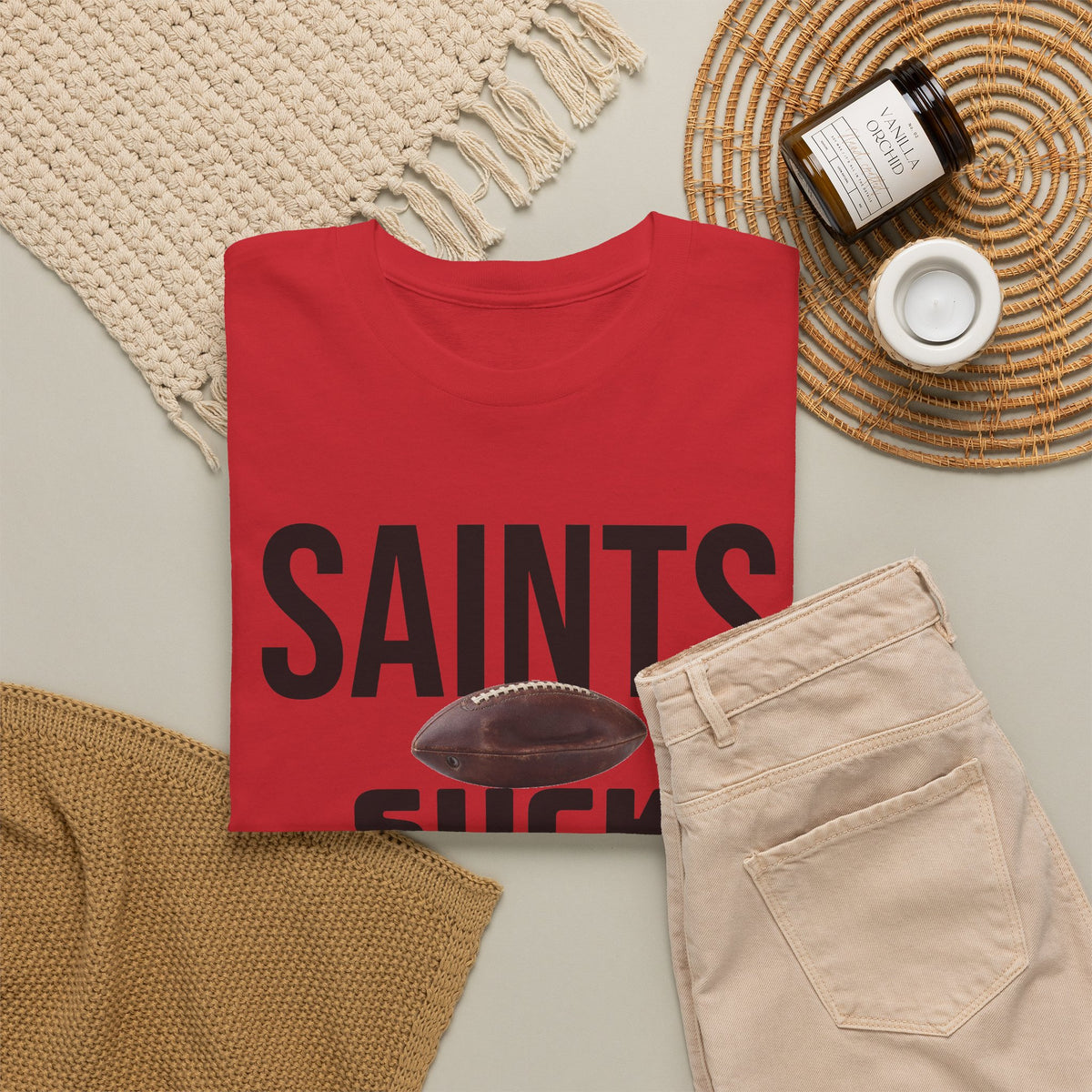 Saints Suck Football T-Shirt in Atlanta Colors - 4 varieties