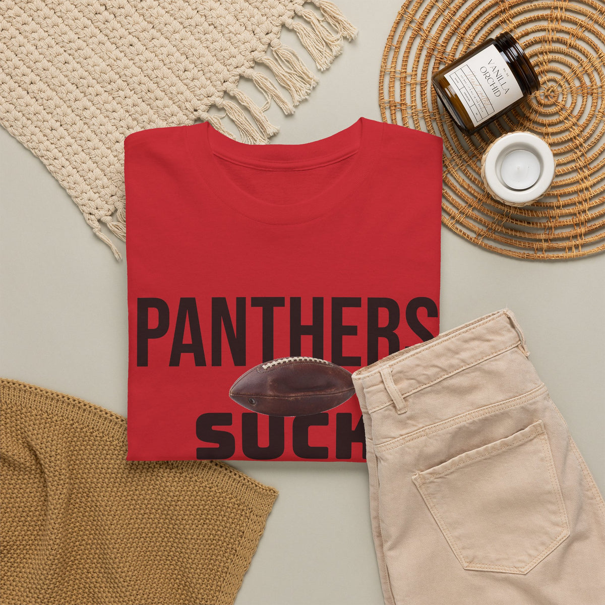 Panthers Suck Football T-Shirt in Atlanta Colors - 4 varieties