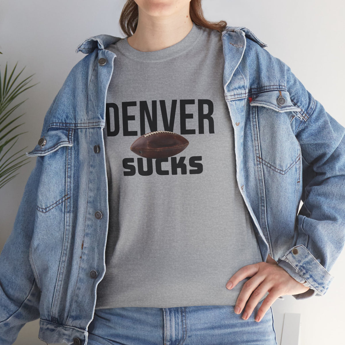 Denver Sucks Football T-Shirt in Raider Colors