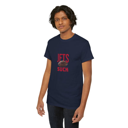 Jets Suck Graphic T-Shirt in New England Football Colors