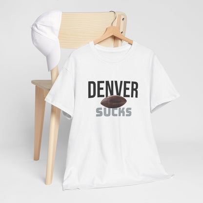Denver Sucks Football T-Shirt in Raider Colors
