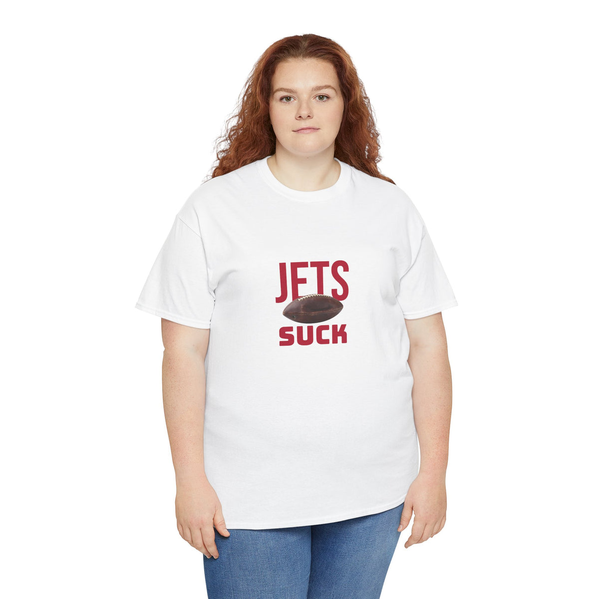 Jets Suck Graphic T-Shirt in New England Football Colors