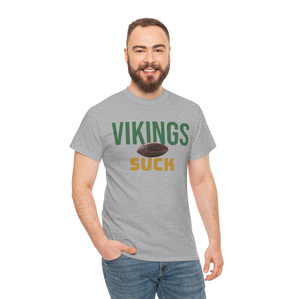 Vikings Suck Football T-Shirt in Green Bay Colors - 5 varieties