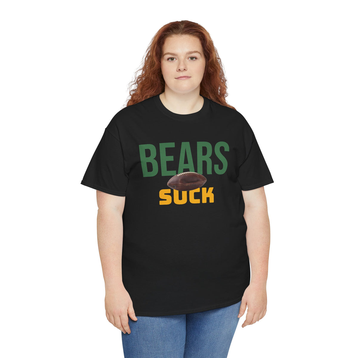 Bears Suck Football T-Shirt in Green Bay Colors - 5 varieties - with special plus sizes for Packer fans!
