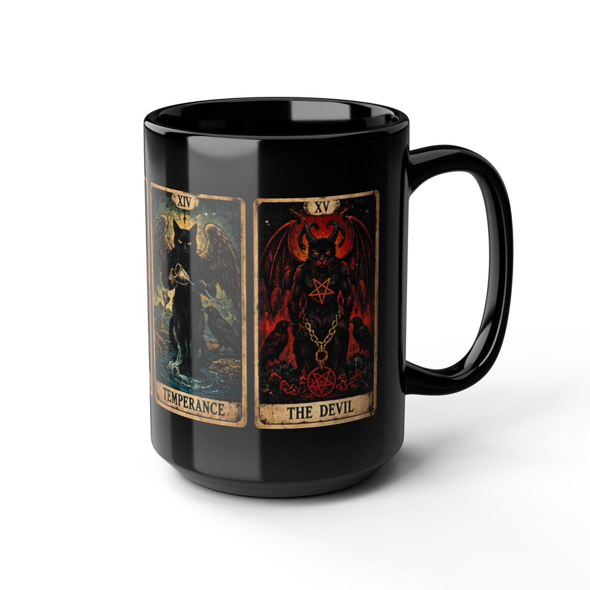 Black Cat Tarot Death Temperance Devil Hanged Man Mug | 15oz Black Ceramic Coffee Cup