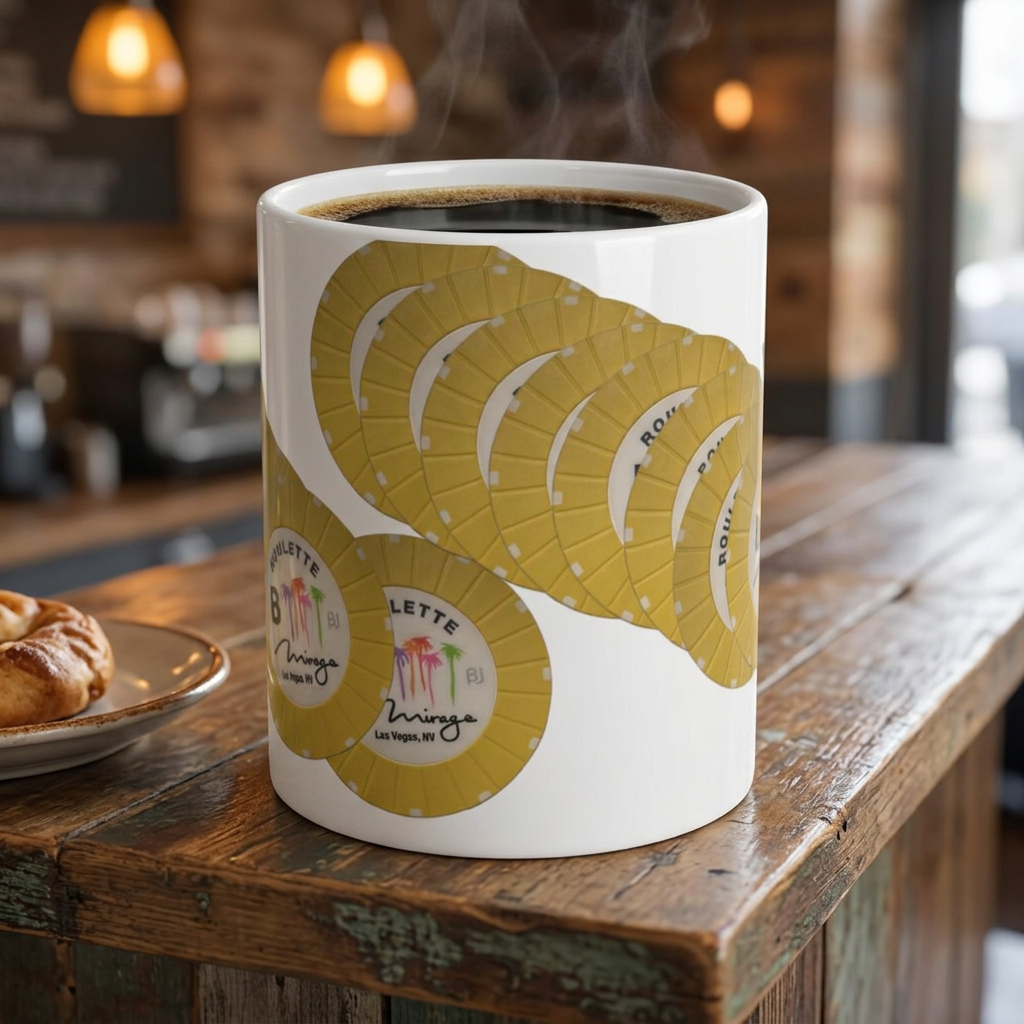 Roulette Chip Stack Table B  Mug | Vintage "Never Forget" (or your choice of text)  Las Vegas Casino Chip Coffee Cup