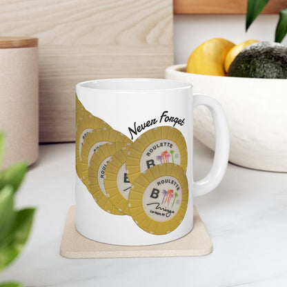 Roulette Chip Stack Table B  Mug | Vintage "Never Forget" (or your choice of text)  Las Vegas Casino Chip Coffee Cup