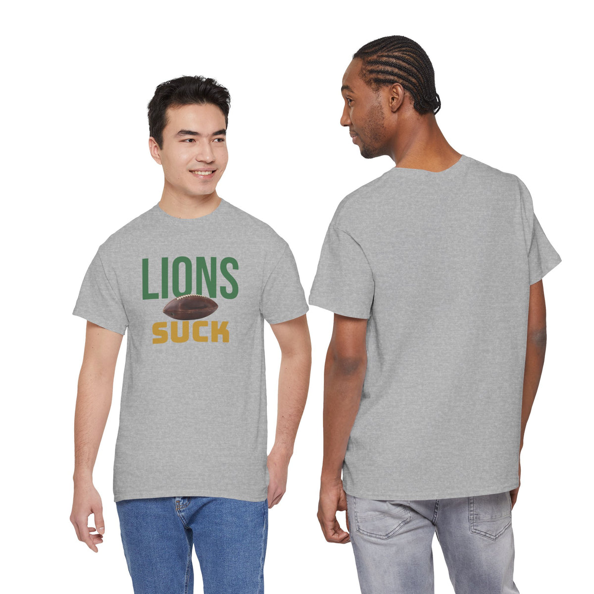 Lions Suck Football T-Shirt in Green Bay Colors - 5 varieties