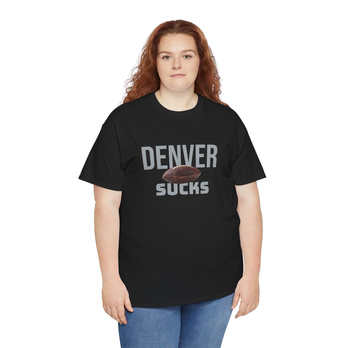 Denver Sucks Football T-Shirt in Raider Colors