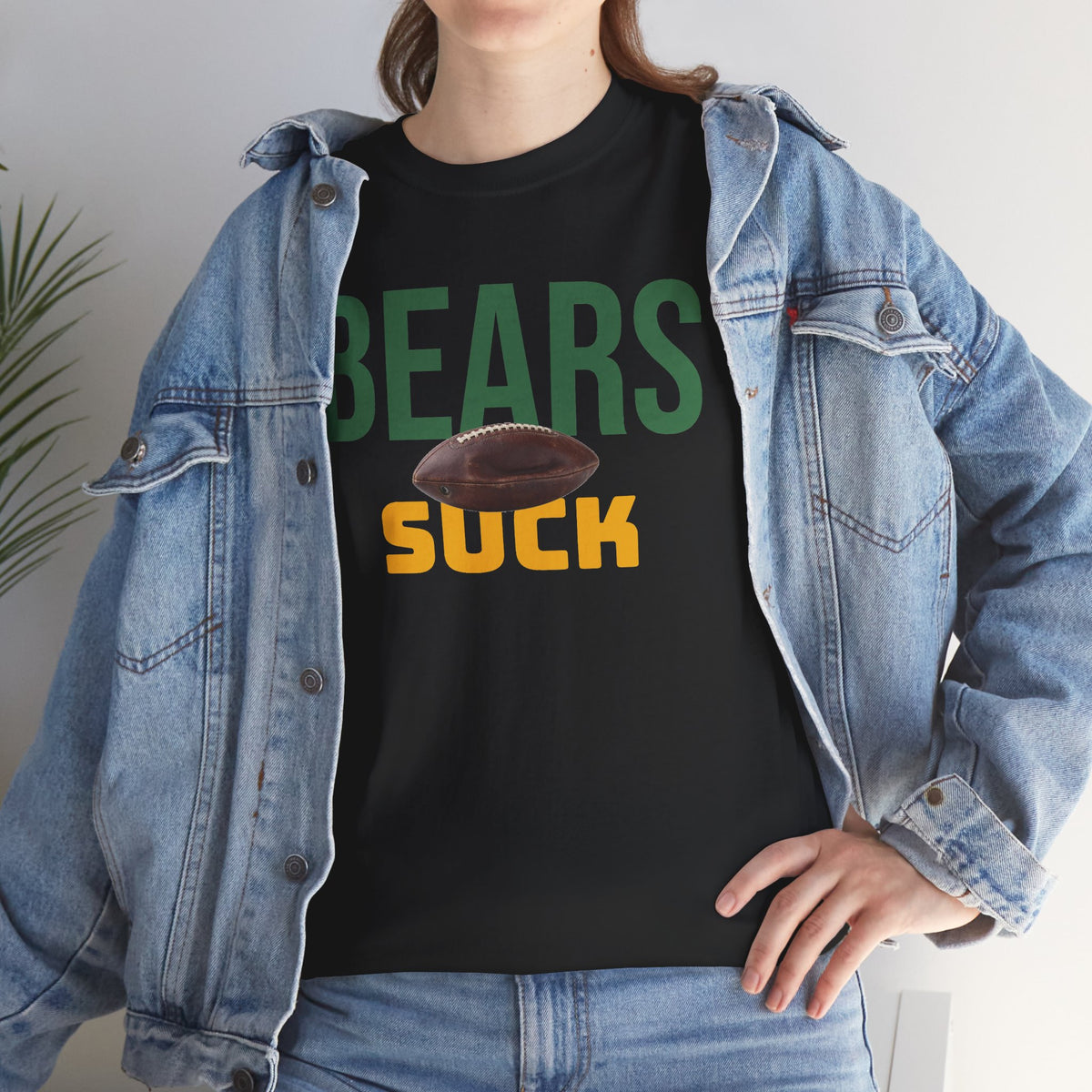 Bears Suck Football T-Shirt in Green Bay Colors - 5 varieties - with special plus sizes for Packer fans!