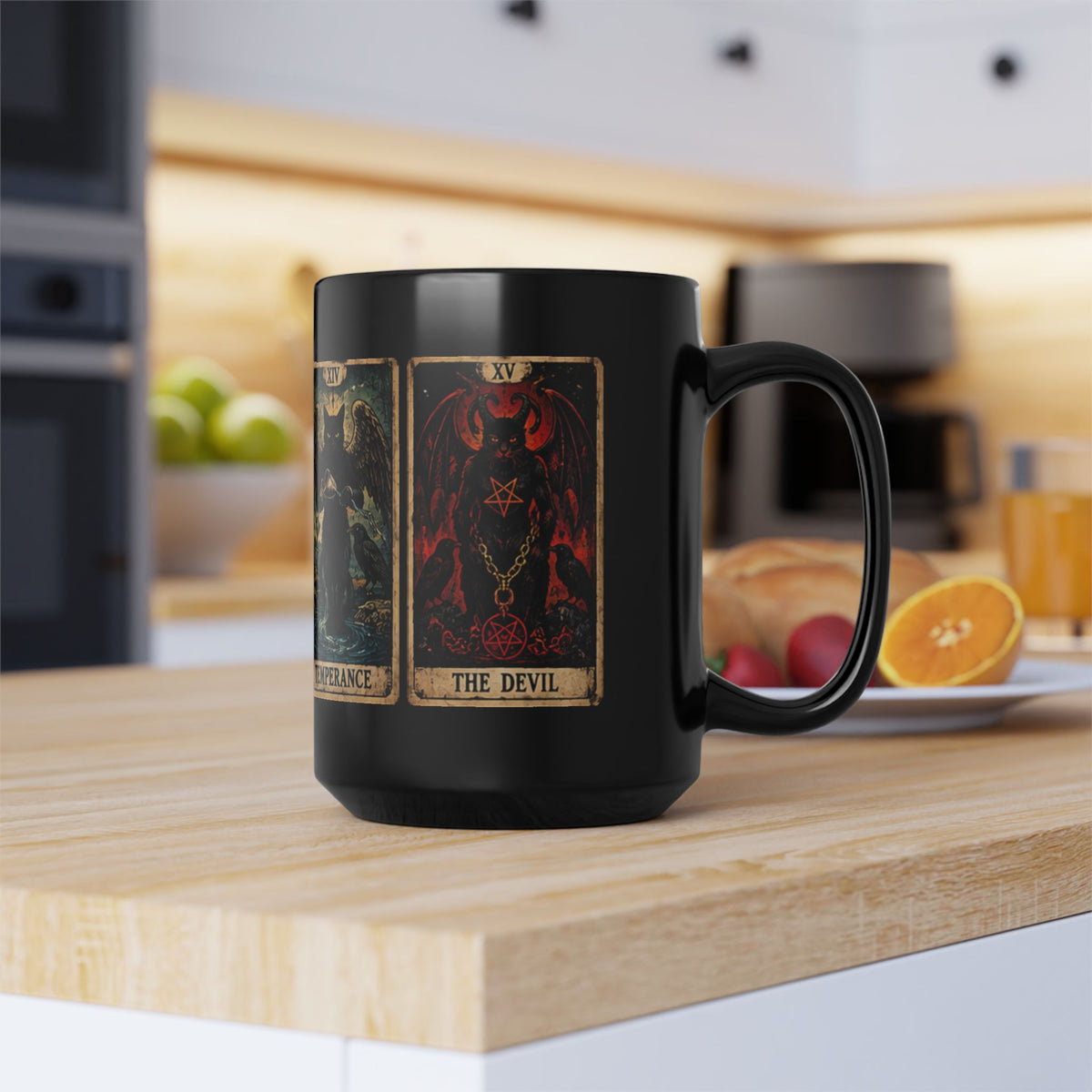 Black Cat Tarot Death Temperance Devil Hanged Man Mug | 15oz Black Ceramic Coffee Cup