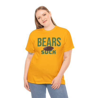 Bears Suck Football T-Shirt in Green Bay Colors - 5 varieties - with special plus sizes for Packer fans!