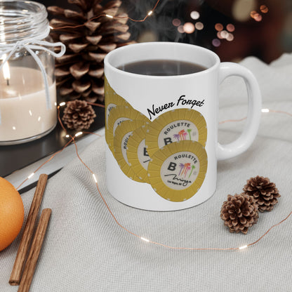 Roulette Chip Stack Table B  Mug | Vintage "Never Forget" (or your choice of text)  Las Vegas Casino Chip Coffee Cup