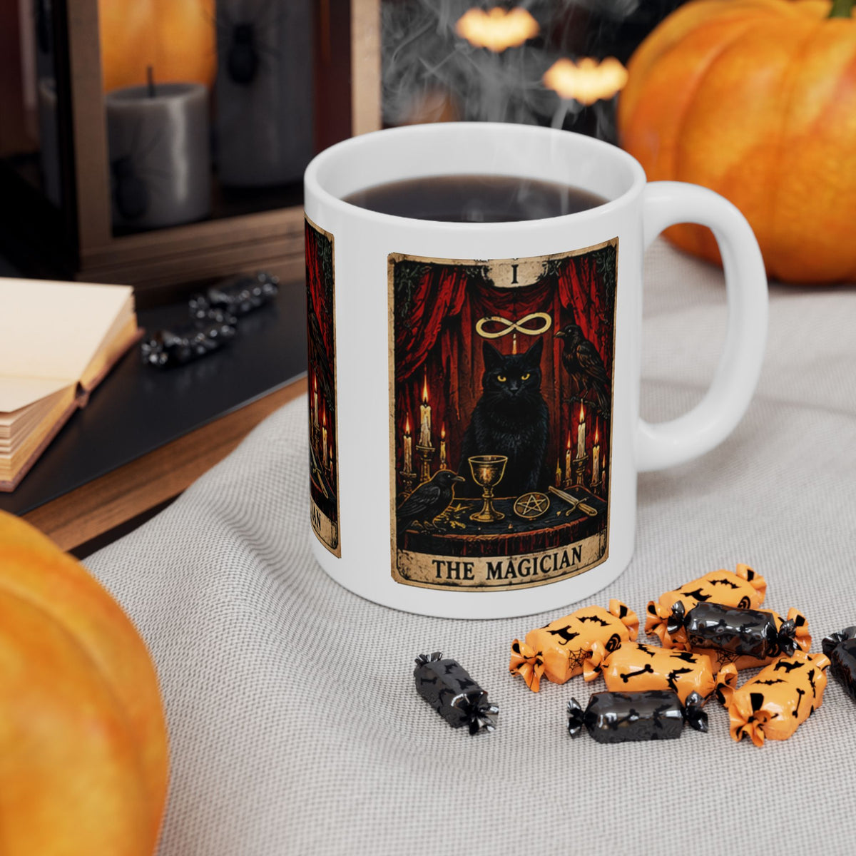 Black Cat The Magician Tarot Mug | Occult Tarot Coffee Cup