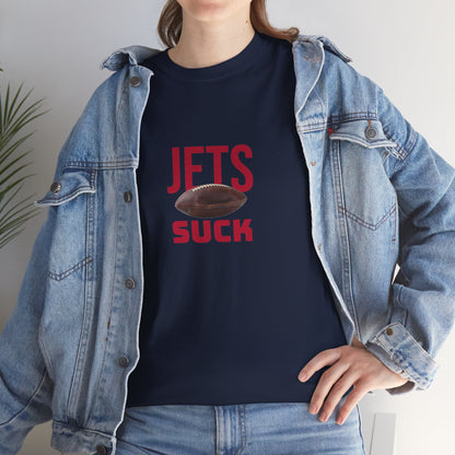 Jets Suck Graphic T-Shirt in New England Football Colors