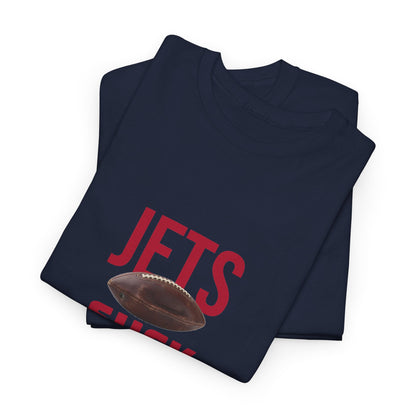 Jets Suck Graphic T-Shirt in New England Football Colors