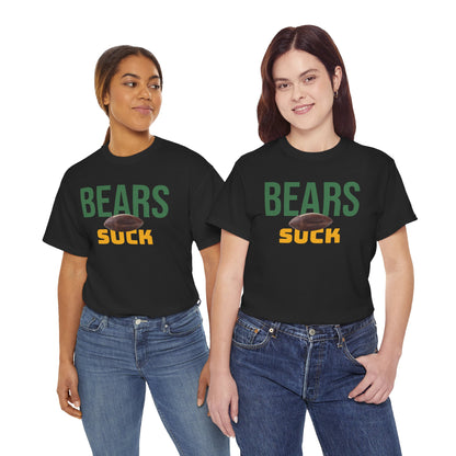 Bears Suck Football T-Shirt in Green Bay Colors - 5 varieties - with special plus sizes for Packer fans!