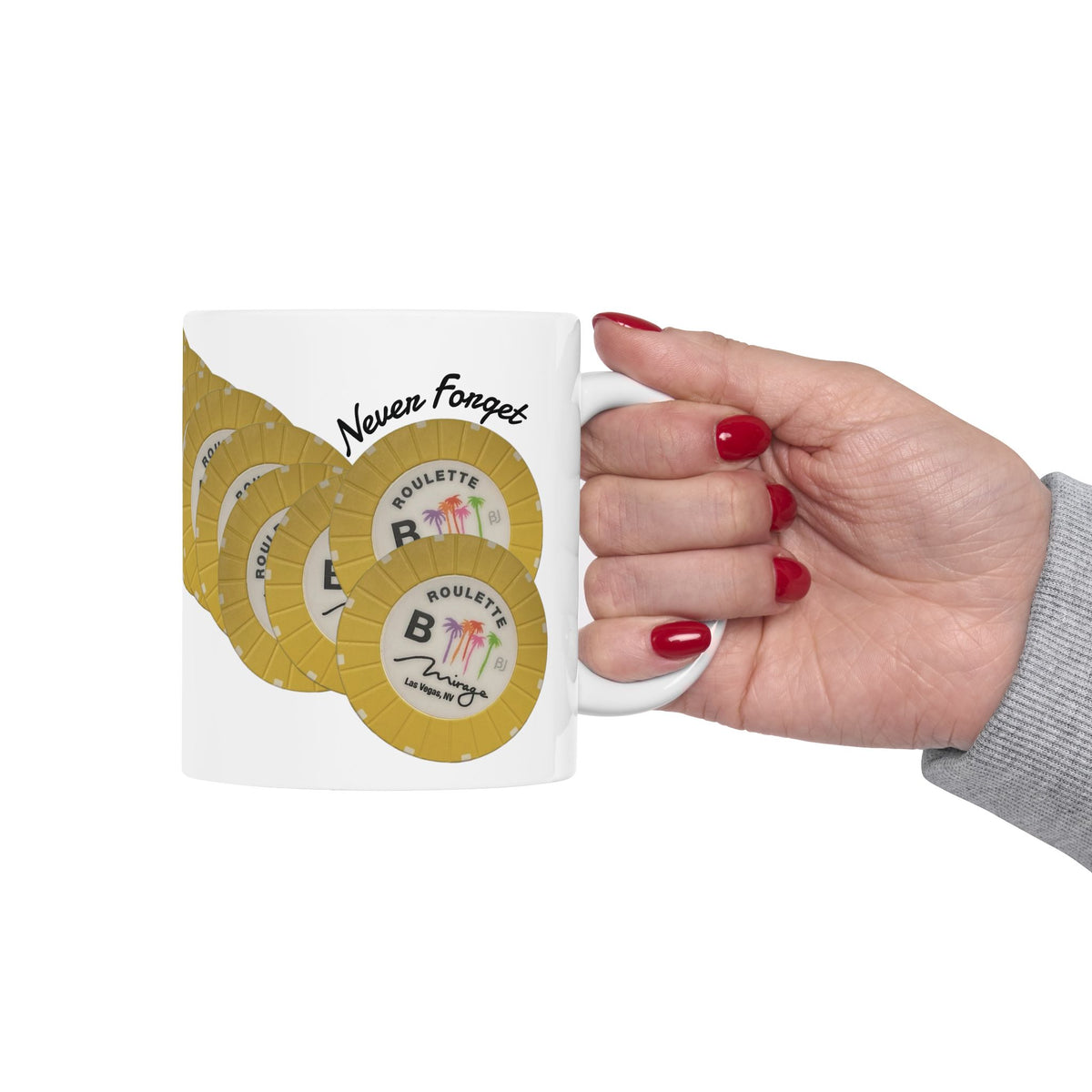 Roulette Chip Stack Table B  Mug | Vintage "Never Forget" (or your choice of text)  Las Vegas Casino Chip Coffee Cup