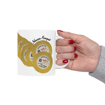 Roulette Chip Stack Table B  Mug | Vintage "Never Forget" (or your choice of text)  Las Vegas Casino Chip Coffee Cup