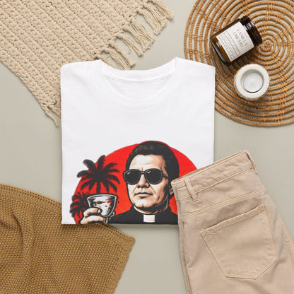Drink Up Jonestown Priest Tee | Retro Palm Cocktail Graphic T-Shirt