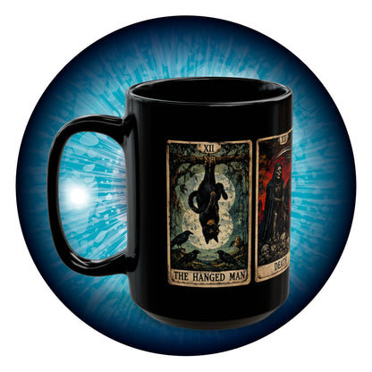 Black Cat Tarot Death Temperance Devil Hanged Man Mug | 15oz Black Ceramic Coffee Cup