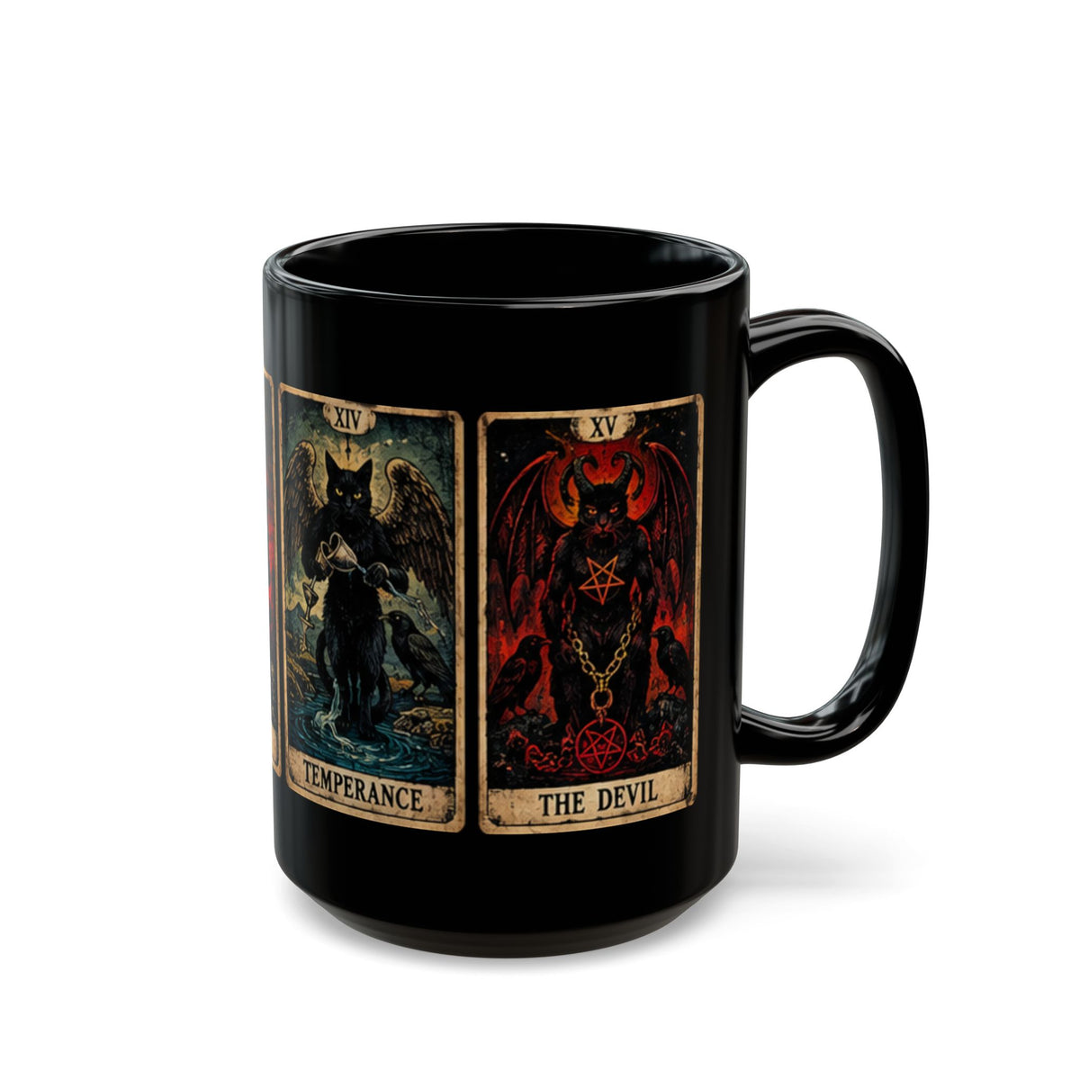 Black Cat Tarot Death Temperance Devil Hanged Man Mug | 15oz Black Ceramic Coffee Cup