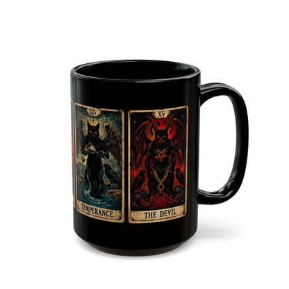 Black Cat Tarot Death Temperance Devil Hanged Man Mug | 15oz Black Ceramic Coffee Cup