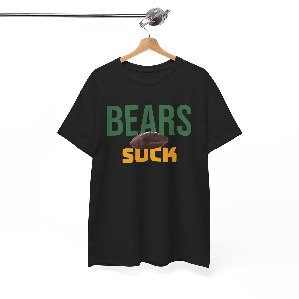 Bears Suck Football T-Shirt in Green Bay Colors - 5 varieties - with special plus sizes for Packer fans!