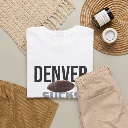 Denver Sucks Football T-Shirt in Raider Colors