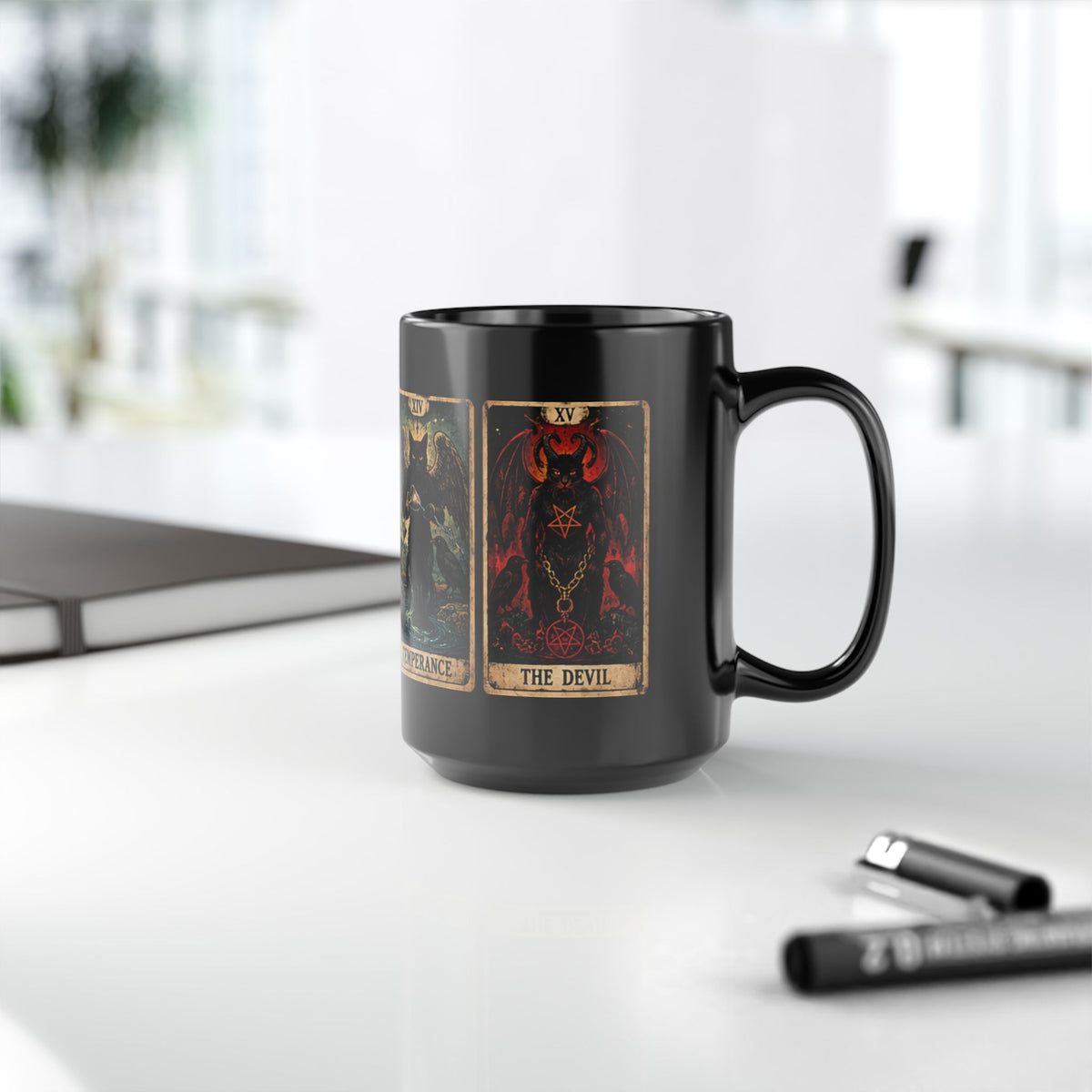 Black Cat Tarot Death Temperance Devil Hanged Man Mug | 15oz Black Ceramic Coffee Cup