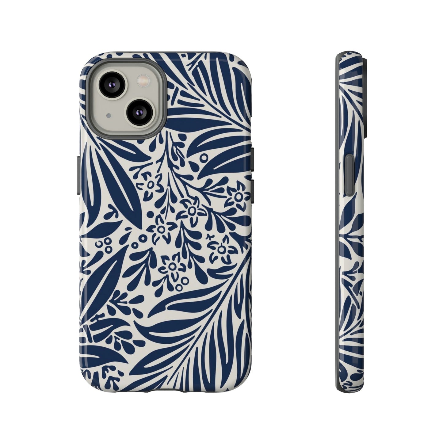 Phone Case-BLUE LEAVES | Tough-iPhone 14-Glossy-PhoneCaseBoss-Phone-Best-Phone-Cases