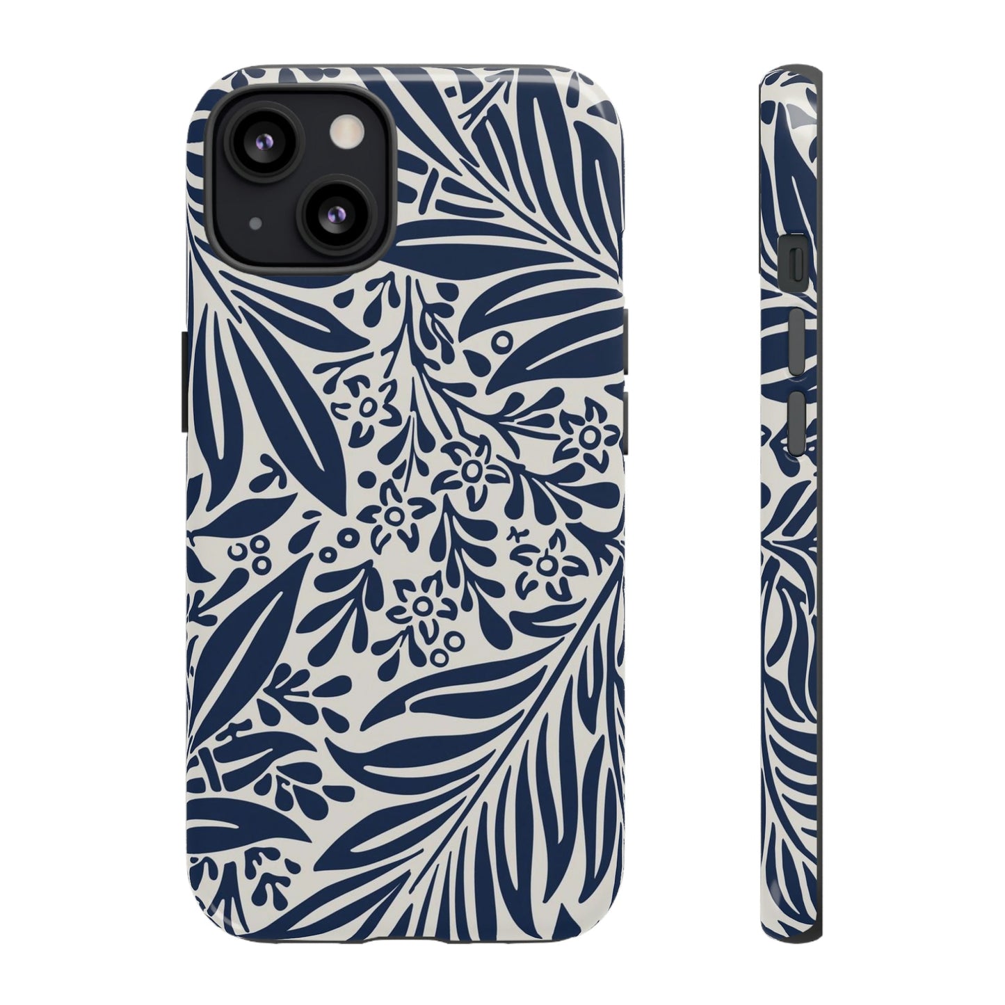 Phone Case-BLUE LEAVES | Tough-iPhone 13-Glossy-PhoneCaseBoss-Phone-Best-Phone-Cases