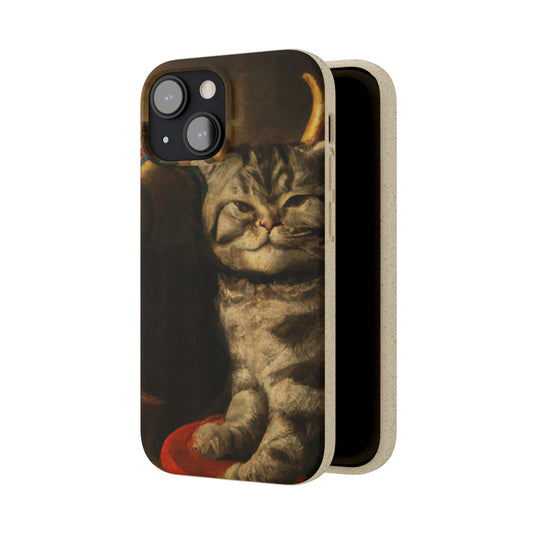 Biodegradeable iPhone Case Earth Friendly Android Phone Case-Biodegradable Phone Case Horned Cat iPhone Android Phone Earth Friendly Cases-iPhone 13 Mini with gift packaging-PhoneCaseBoss-Phone-Best-Phone-Cases