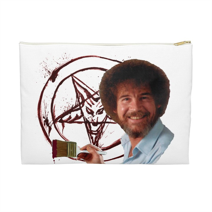 Bob Paints A Pentagram Flat Pouch Accessory Bag - Durable Material, Zipper Closure, Multiple Sizes-Bags-Printify-Accessory Pouch, Cosmetic Travel Bag, Darker Side, Durable Material, Everyday Pouch, Evil, Flat Zipper Pouch, Funny Gifts, Gift for Her, Gift for Him, Gifts For Artists, Heavy Metal Gifts, Makeup Bag, More, Multiple Sizes Pouch, Non-Laminated Lining, Polyester Pouch, Storage Pouch, The Whole Nother, TheWholeNother, TheWholeNother.com, TV Gifts, Zipper Closure Pouch | Large,White zipper,,777763982