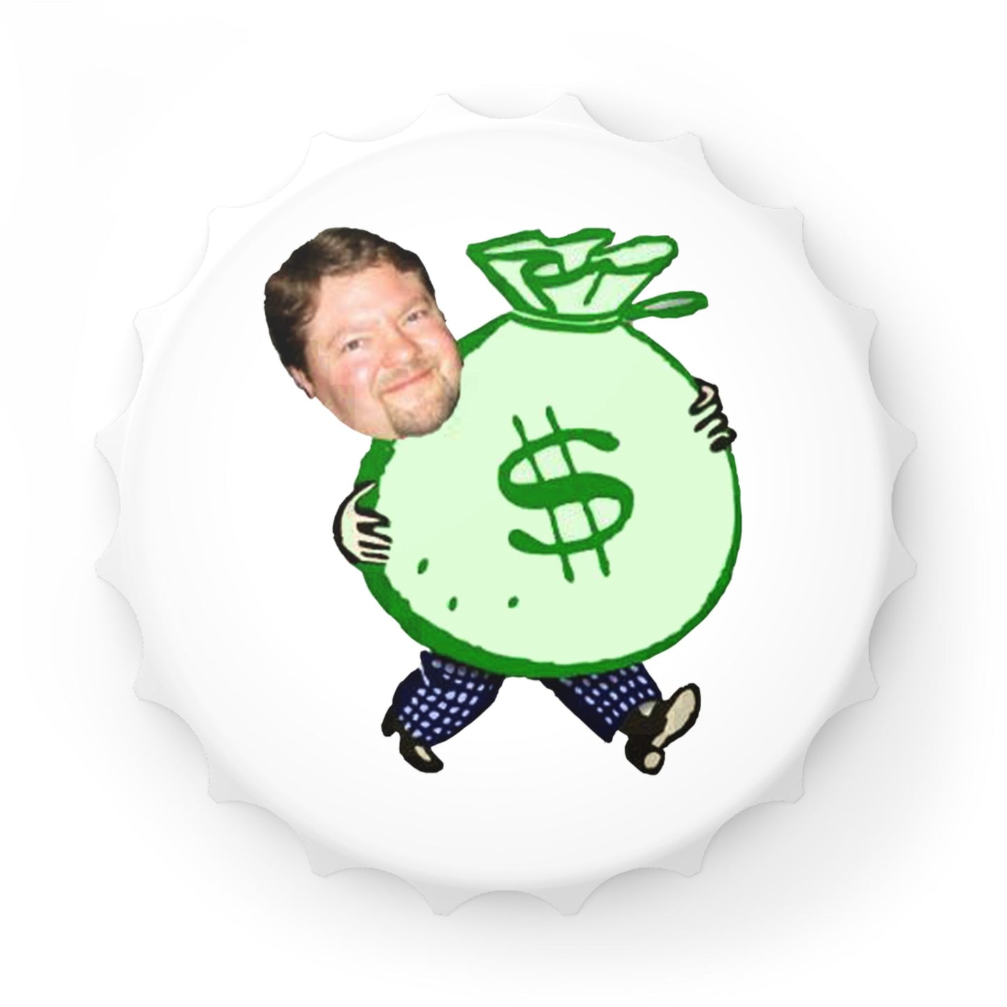 Cartoon Stu and The Bag of Money Bottle Opener-Accessories-Printify-One size-White-Home & Living, Kitchen Accessories, Magnets, Magnets & Stickers-PhoneCaseBoss.com