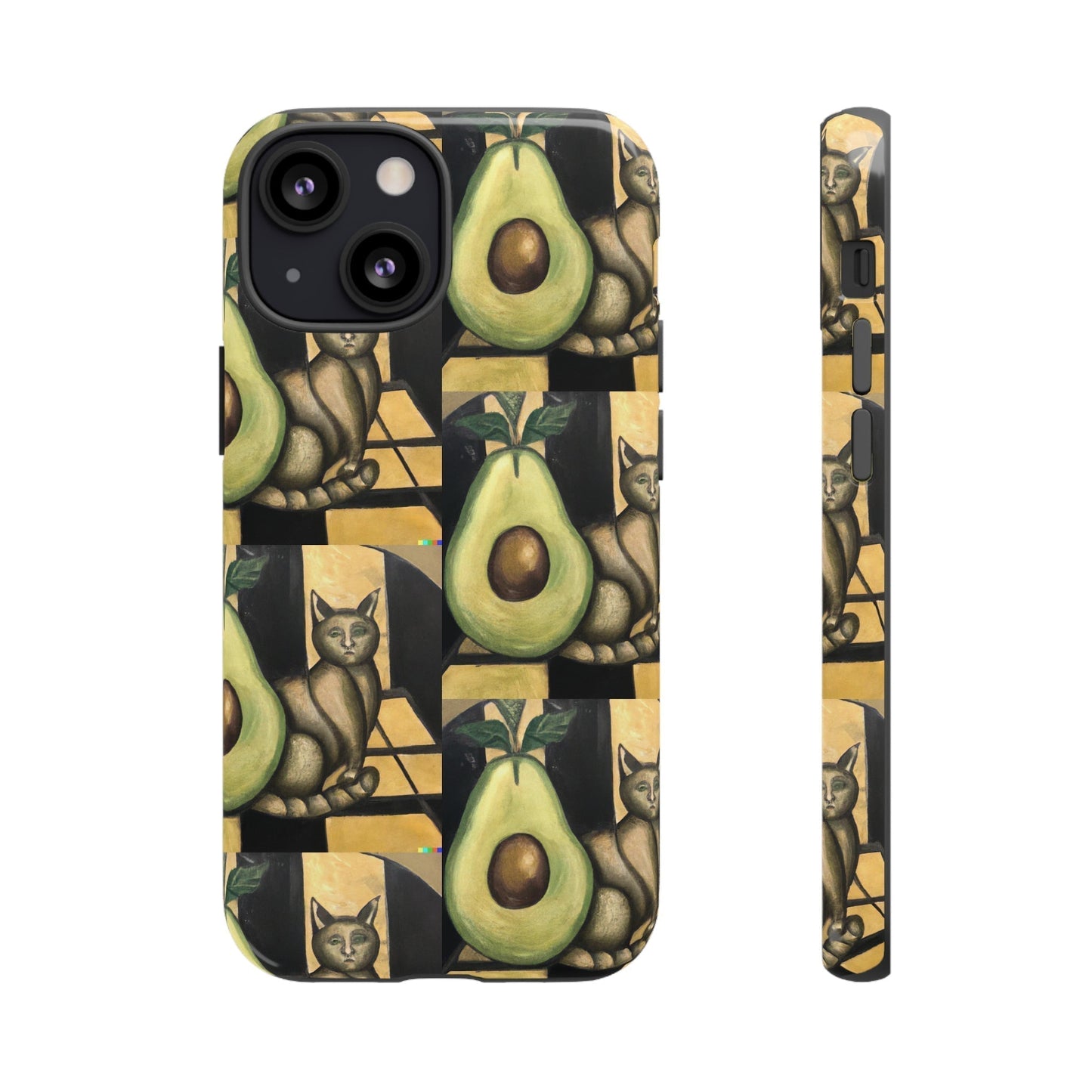 Phone Case-Cat Doesn't Notice Avocado | Tough-iPhone 13 Mini-Glossy-PhoneCaseBoss-Phone-Best-Phone-Cases