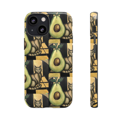 Phone Case-Cat Doesn't Notice Avocado | Tough-iPhone 13 Mini-Glossy-PhoneCaseBoss-Phone-Best-Phone-Cases