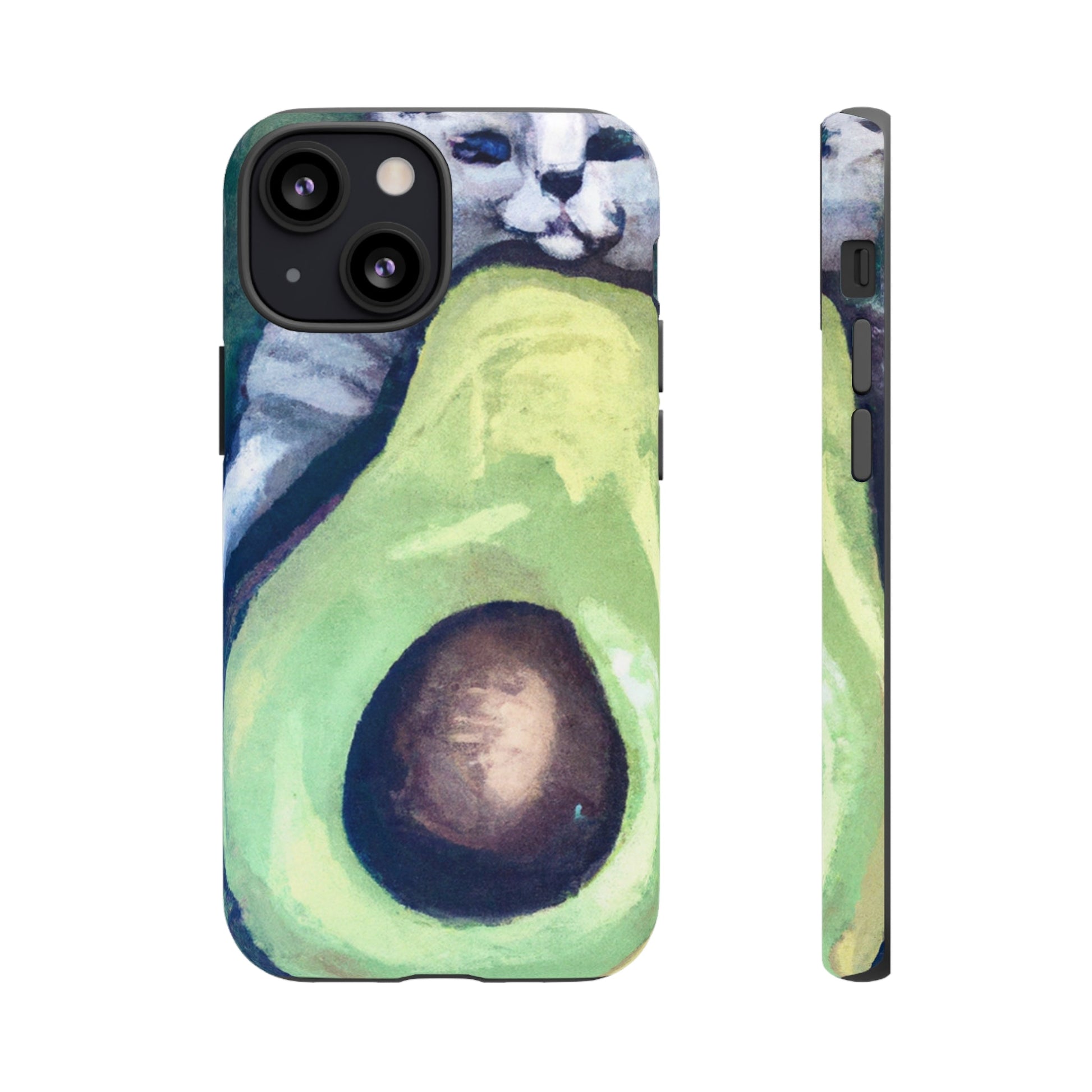 Phone Case-Cat Hugs Avocado | Tough-iPhone 13 Mini-Matte-PhoneCaseBoss-Phone-Best-Phone-Cases