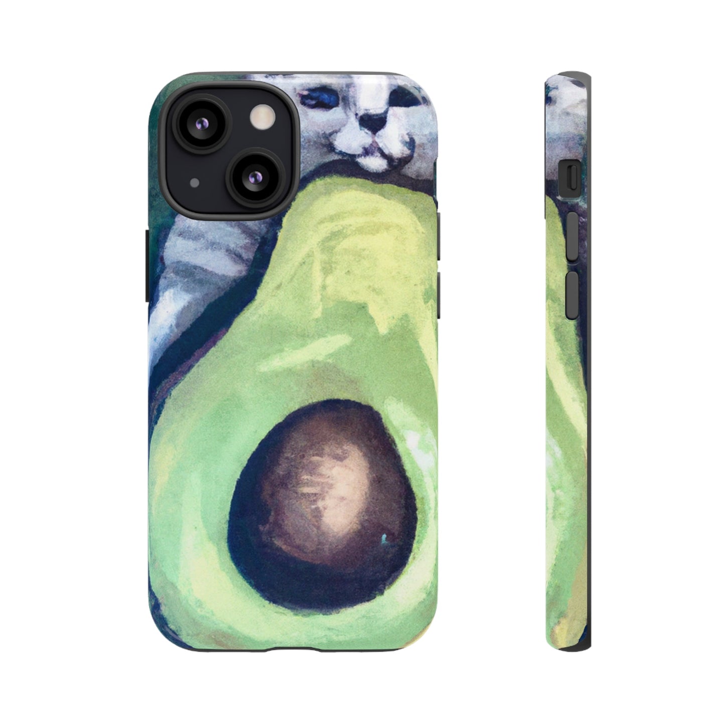 Phone Case-Cat Hugs Avocado | Tough-iPhone 13 Mini-Glossy-PhoneCaseBoss-Phone-Best-Phone-Cases