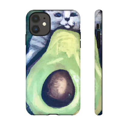 Phone Case-Cat Hugs Avocado | Tough-iPhone 11-Glossy-PhoneCaseBoss-Phone-Best-Phone-Cases