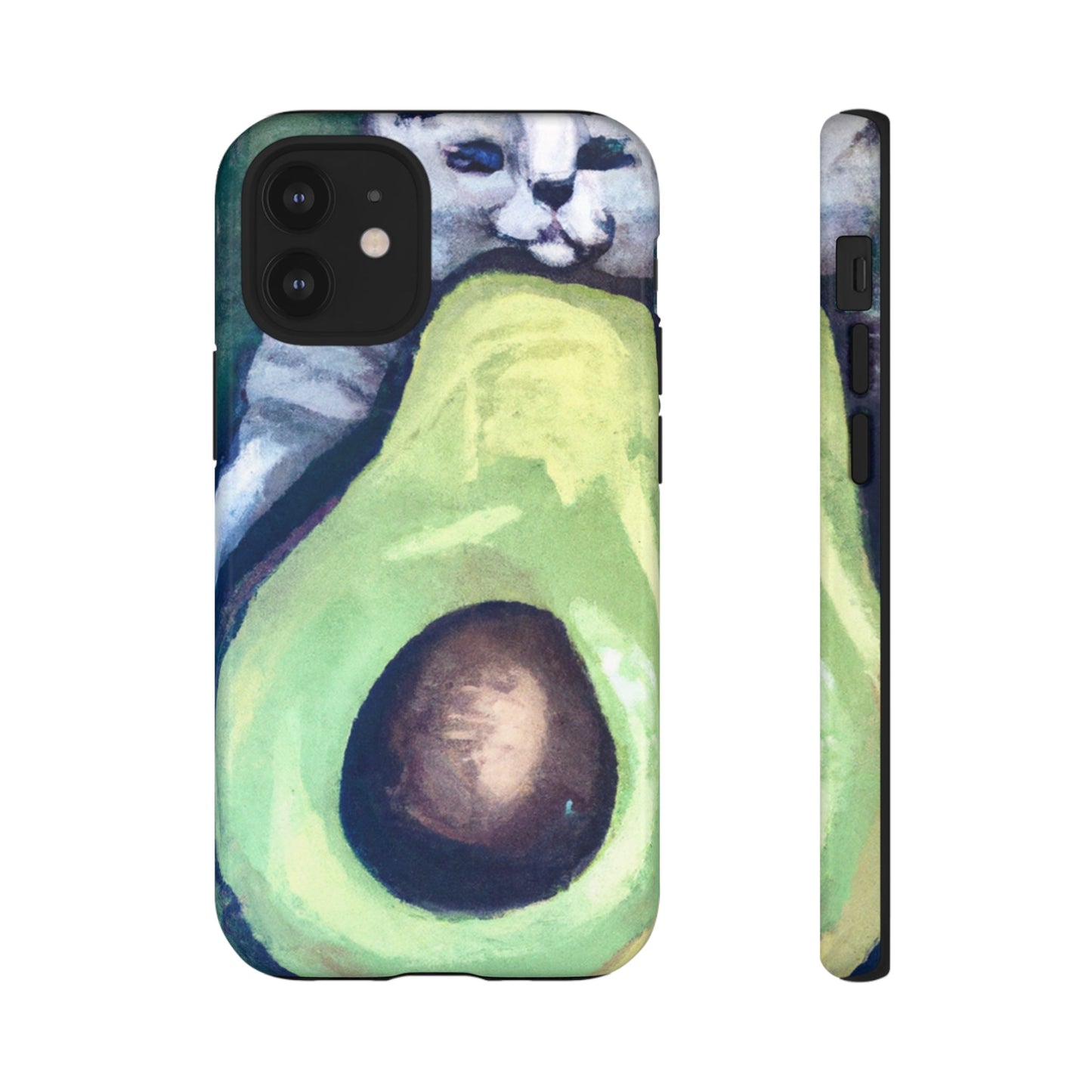 Phone Case-Cat Hugs Avocado | Tough-iPhone 12 Mini-Glossy-PhoneCaseBoss-Phone-Best-Phone-Cases